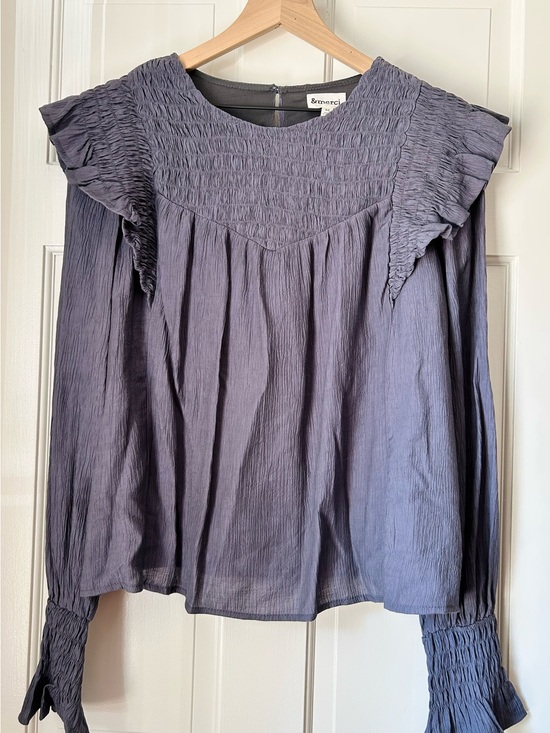 &merci Tops - NWOT &merci Slate Purple Smocked Ruffle Blouse Medium